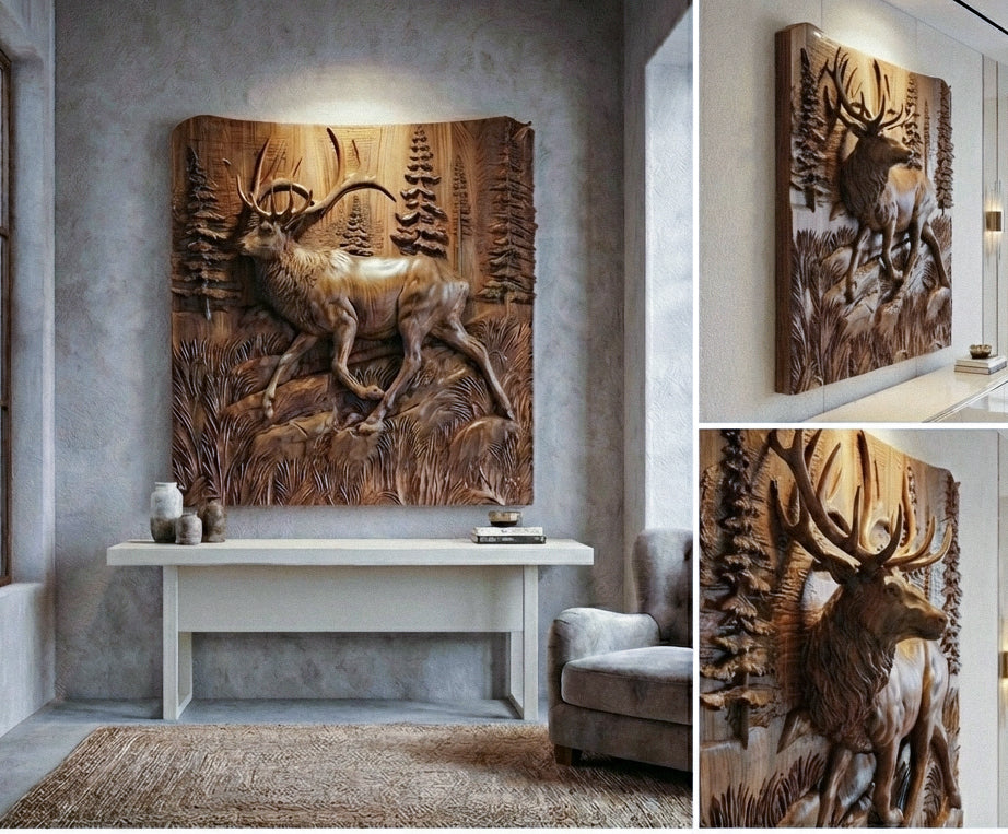 Hölzernes Hirsch - Elch 3D Holzrelief Wandkunst