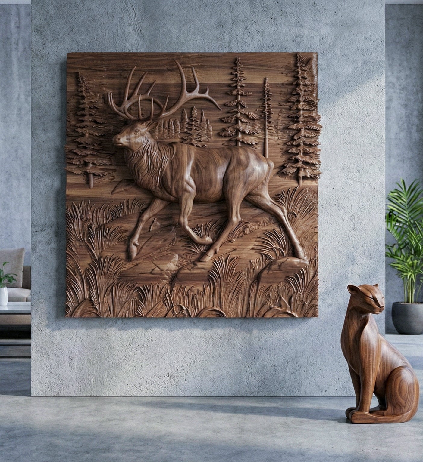 Hölzernes Hirsch - Elch 3D Holzrelief Wandkunst