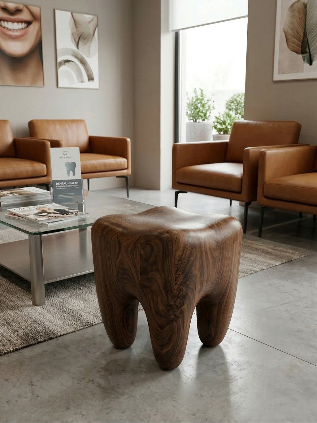 Walnusszahn Skulpturaler Hocker & Beistelltisch