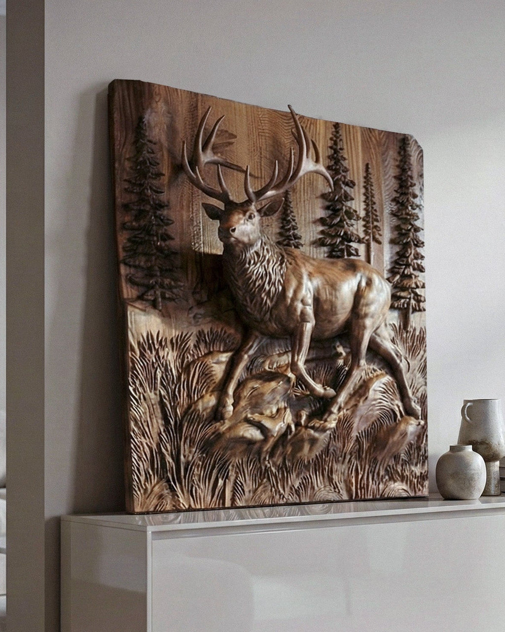 Hölzernes Hirsch - Elch 3D Holzrelief Wandkunst