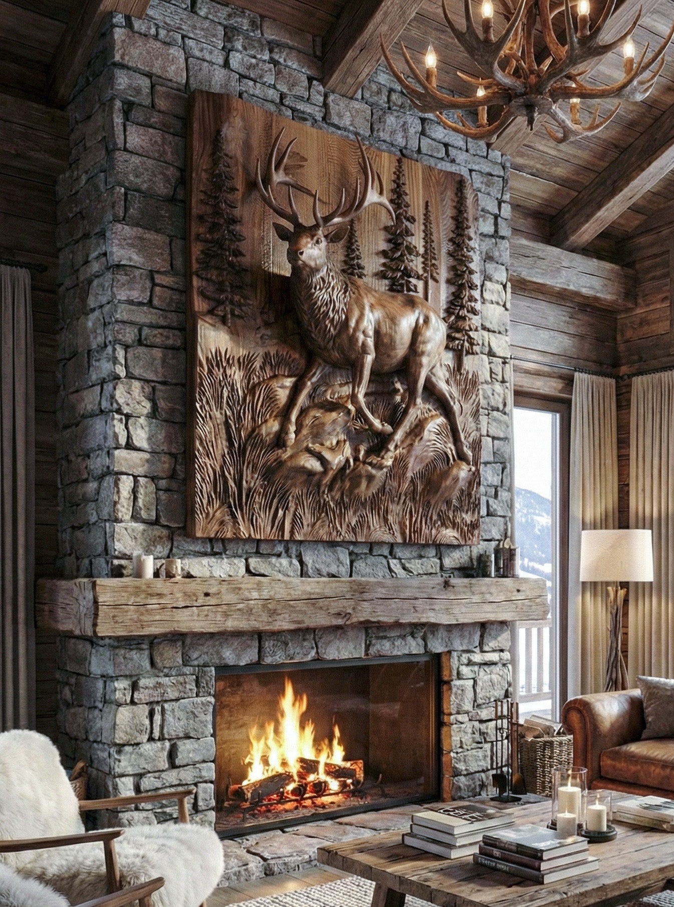 Hölzernes Hirsch - Elch 3D Holzrelief Wandkunst