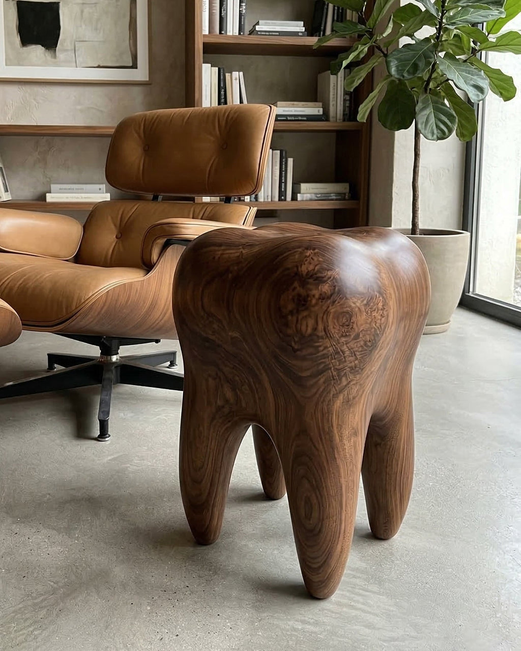 Walnusszahn Skulpturaler Hocker & Beistelltisch