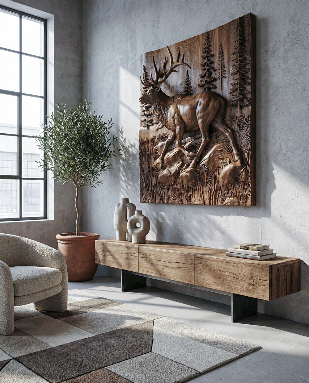 Hölzernes Hirsch - Elch 3D Holzrelief Wandkunst