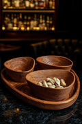 Handgefertigtes luxuriöses Nussschalen-Set aus Holz mit Tablett