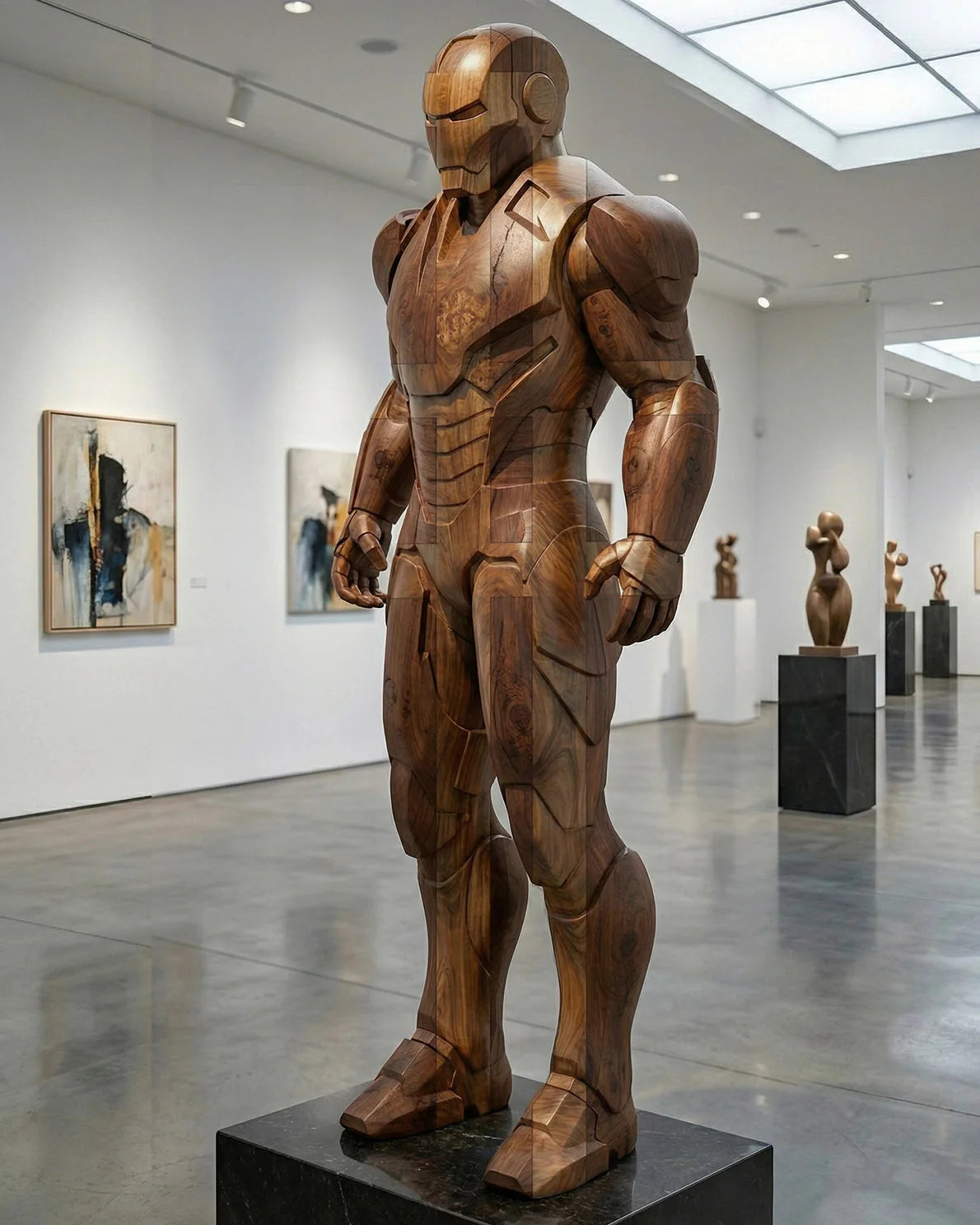 Gepanzerte Heldenstatue aus Holz
