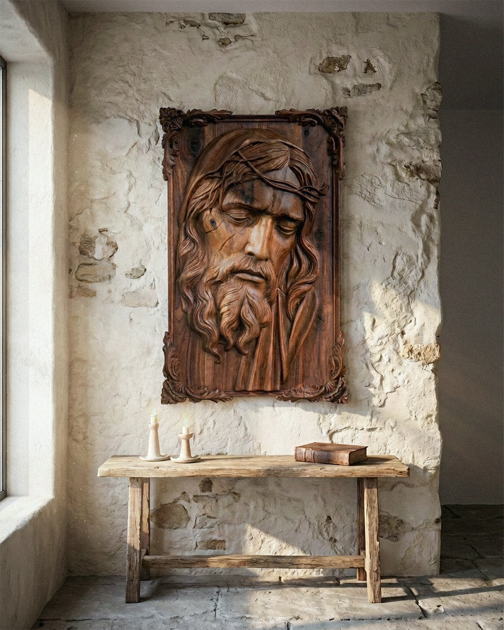 Handgeschnitztes Jesus-Relief